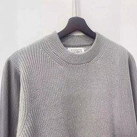 Pull en tricot côtelé à col rond à manches longues pour homme, coupe ajustée, en coton 500g, uni, pour l'hiver