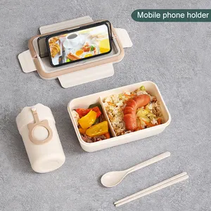 Ideal Capacity Lunch Box Set With Practical Cutlery Sealed Plastic Bento Box Easy To Clean Apricot Boite A Lunch