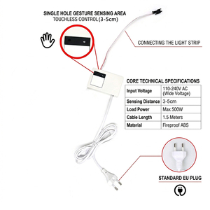 Interruttore Sensore <span class=keywords><strong>a</strong></span> Sfioramento Senza Contatto per <span class=keywords><strong>Specchio</strong></span> LED DC12V 1A 12W con Alimentazione AC 85-245V - Product Image 3