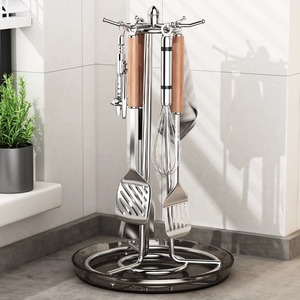 Rotating Spatula Rack Stainless Steel Round Countertop <b>Kitchen</b> Storage Utensil Holder Multipurpose <b>Tower</b> Design L Size - Product Image 1