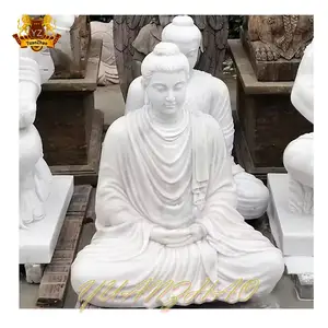 גילוף חיצוני גדול בגודל טבעי פסלי בודהה משיש לבן עיצוב הבית פסלי בודהה דתיים