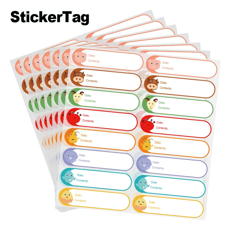 Stickertag Custom Schattige Dieren Van Hoge Kwaliteit Labels Pp Synthetisch Papier Waterdichte Bevroren Sticker