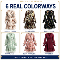 Robe Cache-Cœur en Mousseline Florale Personnalisée pour Femme, Col en V, Taille Froncée, Ourlet à Volants – Vente en Gros, Fabricant OEM/ODM, Marque Privée
