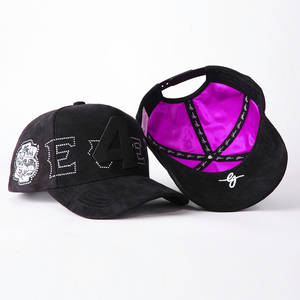 High Quality Custom Embroidery Logo 5 Panel Suede Satin Lined Baseball Cap <b>Mens</b> Sport Baseball <b>Hat</b> - Product Image 4