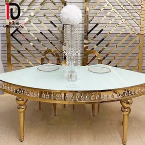 Royal New Inventory Gold Stainless Steel Frame Glass Top Half Round Wedding Crystal Table