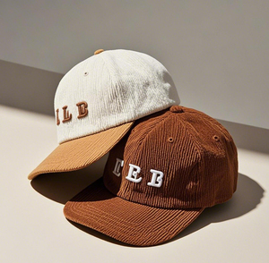 Casquette de camionneur bicolore personnalisée à 5 panneaux en velours côtelé Style Hip Hop Flat Bill Skateboard Snapback Sporty Performance Baseball Hat - Product Image 4