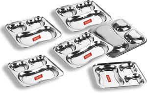Assiettes à dîner divisées en <span class=keywords><strong>acier</strong></span> inoxydable 304 en gros Compartiments de bricolage Plateaux alimentaires rectangulaires - Product Image 3