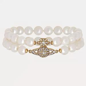Bracelet classique pour femme Vivienne Empress Dowager, double rang de perles, fermoir magnétique Saturne, plaqué or, perles en forme de cœur - Product Image 5