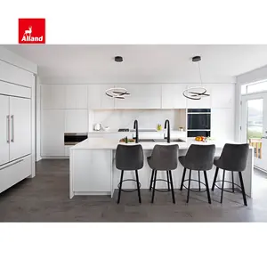 Allandcabinet stile moderno bianco su misura lacca opaca pannello lastra dell'armadietto da cucina con Design senza manubrio e isola cascata