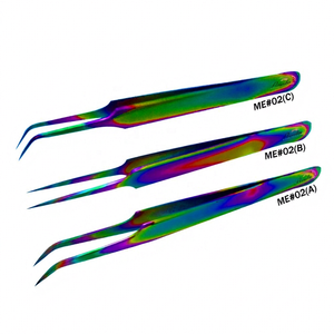 Nouvelles pinces à épiler élégantes multicolores en acier inoxydable à 45 degrés pour extensions de cils, pointe précise, couleur arc-en-ciel personnalisée - Product Image 1