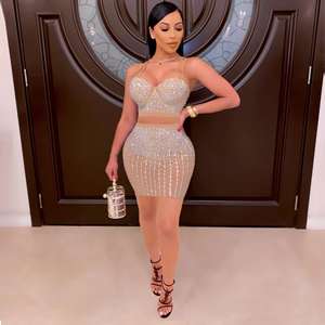 Vestido de Fiesta para Mujer, Vestido de Noche para Club, Tirantes Ajustables, Elegante, Sexy, de Lujo, Falda con Pedrería, Conjunto de Dos Piezas - Product Image 6