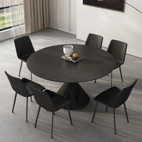 Ensemble table et chaises de restaurant nordique de luxe avec plateau en dalle de roche, écologique, imperméable, structure métallique robuste, table de salle à manger commerciale