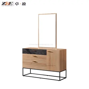 आधुनिक डिजाइन बेडरूम फर्नीचर छुपा के लिए ड्रेसिंग टेबल दर्पण के साथ प्राकृतिक लकड़ी मेकअप ड्रेसर