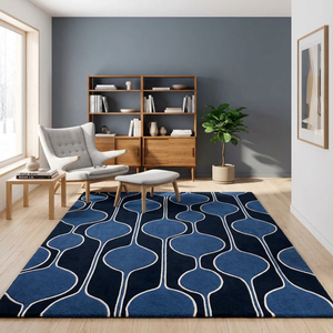 Alfombra Tejida a Mano con Diseño Geométrico Oceánico Profundo – Alfombra Moderna de Diseño Abstracto Azul - Product Image 2