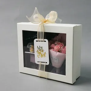 Luxury small lid base perfume craft package clear top rigid cardboard paper box packaging white gift box with window