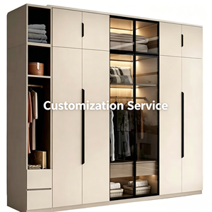 Armoire modulaire autoportante en bois moderne avec portes en verre, poignées en acier inoxydable, 4 étagères, pour la maison, la chambre, la villa, l'hôtel, l'école - Product Image 2