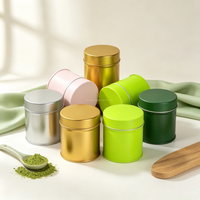 Boîte cylindrique mate en fer blanc pour matcha, conteneur double en métal de qualité alimentaire pour poudres, épices, thé, maison, cuisine, café, en vrac
