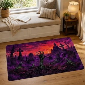Tapis <span class=keywords><strong>de</strong></span> couloir moderne antidérapant en polyester lavable, motif loup-<span class=keywords><strong>garou</strong></span> et lune hurlante, en faux velours, pour chambre à coucher - Product Image 5