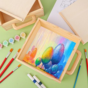 Caja de almacenamiento de madera con tapa extraíble, rectangular, de color sólido, portátil, con asa, para recuerdos de boda, empaque de dulces, bricolaje, graffiti - Product Image 2