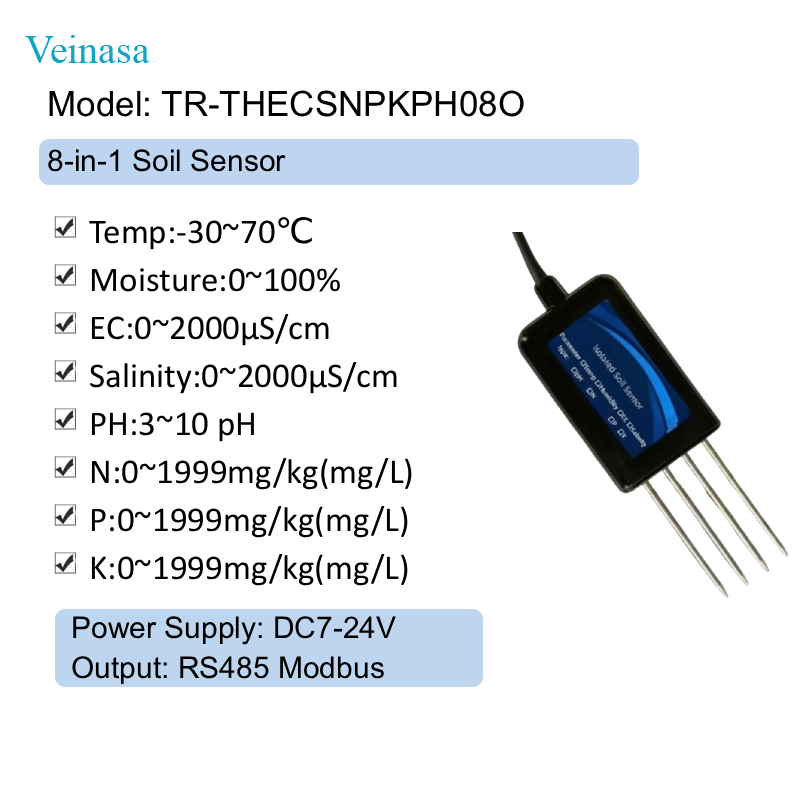 Negro, 8 en 1, DC7-24V, RS485 Modbus
