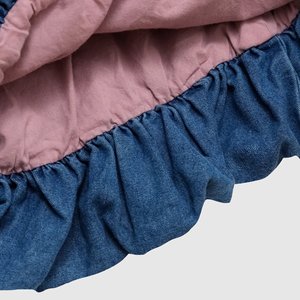 <span class=keywords><strong>Vestido</strong></span> casual mini de mezclilla lavado claro con cuello redondo fruncido, manga abullonada y dobladillo burbuja para <span class=keywords><strong>mujer</strong></span>, fabricado a medida - Product Image 5