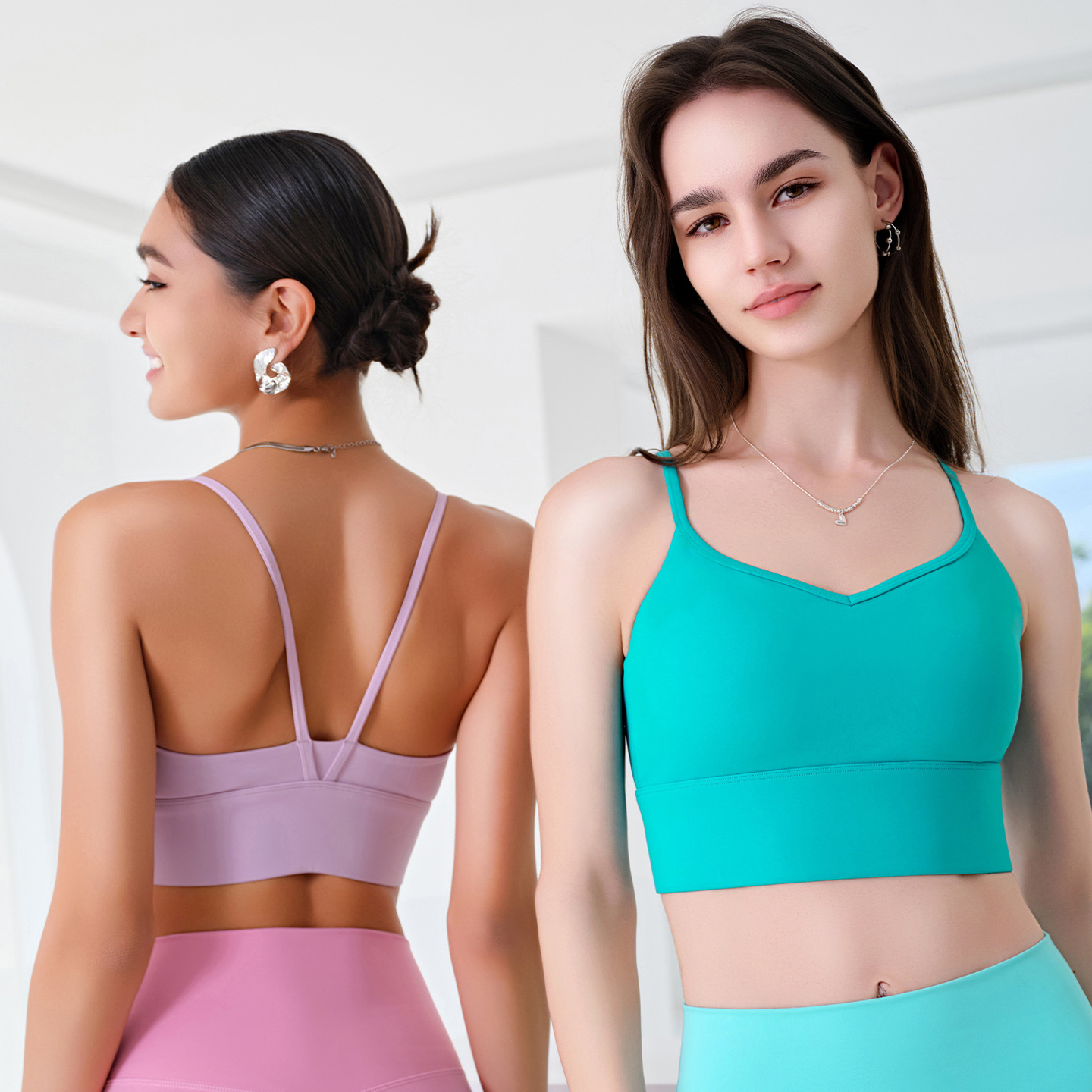 High Intensity Fitness Backless Sports Bra with Removable Pads Four-Way Stretch Spandex/Nylon U Neck Yoga Bra for Women