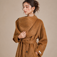 Manteau d'hiver personnalisé OEM/ODM pour femme, en laine et mélanges, couleur unie, avec ceinture longue tissée, écologique et décontracté