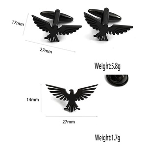 Broche e Abotoaduras de Águia Liso, Estilo Europeu Americano, Distinto, de Alta Qualidade e Requintado, Acessório Animal para Ternos e Casacos, em Ferro e Ágata - Product Image 1