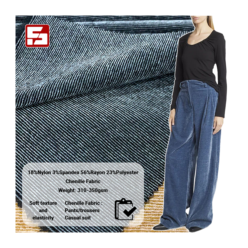 Chenille Fabric Nylon Spandex Rayon Polyester Woven Stretch Stripes Fabric for Pants & Dresses Girls OEKO-TEX Certified