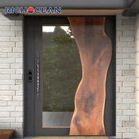 Porte d'entrée principale minimaliste RICHOCEAN en aluminium moulé, sculptée, anti-effraction, pour appartement, de style chinois