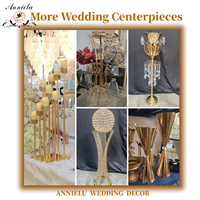 Candélabre ANNIELU à 6 bras en métal doré avec abat-jour en verre et perles de cristal, porte-bougie, centre de table pour mariage, décoration de banquet et événements