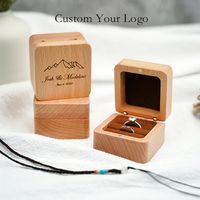 Boîte à alliances en bois de hêtre avec doublure en velours, logo personnalisé, double compartiment carré, pour demande en mariage, fiançailles, mariage