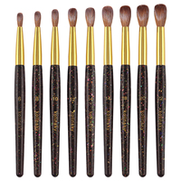 Ensemble de pinceaux à ongles en poils de Kolinsky Sable, 9 tailles, manche noir pailleté, logo personnalisé, pour détails fins et dessin d'ongles