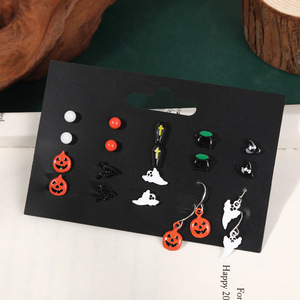 Set de Pendientes de Halloween: Aretes de Dibujos Animados de Calabaza, Fantasma y Sombrero de Bruja, Joyería de Fiesta de Aleación con Postes de Acero Inoxidable - Product Image 2