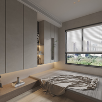 Système de lit tatami en bois robuste et durable avec armoire intégrée, bureau et rangement dissimulé pour chambre d'hôtel