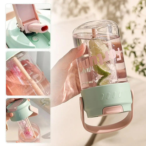 Wholesale Portable 600/800ML <b>Plastic</b> Water Bottle with <b>Straws</b> Tea Strainer Cup for Sports Travel Students and Girls - Product Image 1