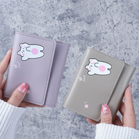 Dompet Wanita Motif Hewan Gaya Korea Terbaru, Multi-Kartu, Dompet Pendek Pelajar, Tempat Koin, Kancing Penutup, Bahan Poliester Anti Air