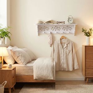 <b>Wall</b> Mounted Storage <b>Rack</b> With <b>Hooks</b> And Rose Design For Bedroom Living Room <b>Wall</b> Decoration And Organization - Product Image 1