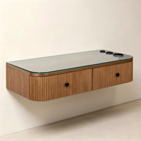 Station de coiffure moderne en bois grainé - Meuble de rangement avec tiroirs, espace de rangement et support pour outils chauffants