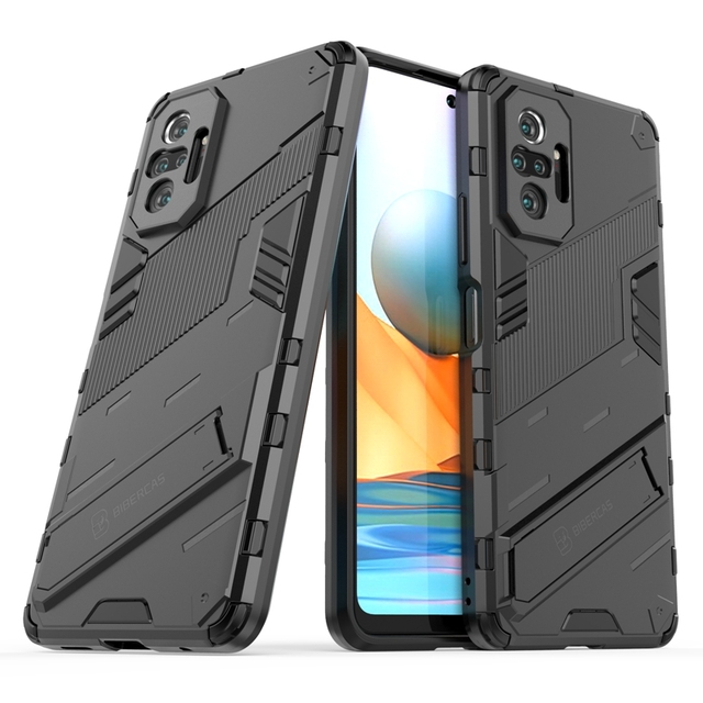 Shockproof TPU PC Cover with Metal Kickstand Back Cover Phone Case for Xiaomi Redmi Note 10 Pro Max Note 10 4G