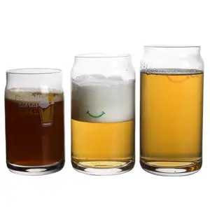 Venta al por mayor artesanía lata de cerveza vidrio soplado a mano 12oz cerveza vidrio taza Logo soporte personalización vasos de cerveza