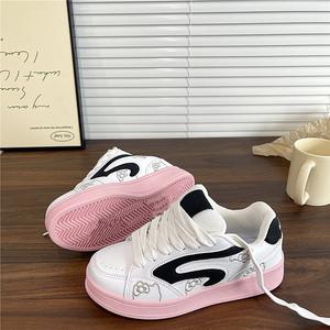 Zapatillas Deportivas Modernas para Niñas, Primavera/Otoño 2026, Nuevo Estilo, Blancas, Versátiles, de Cuero Sintético, Antideslizantes, con Cordones Delanteros, Suela Blanda - Product Image 1