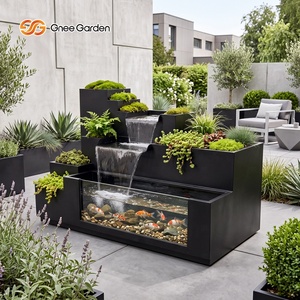 Fontaine d'eau électrique extérieure en acier galvanisé noir, cascade multi-niveaux pour la décoration paysagère de jardin - Product Image 2