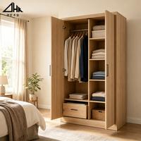Armoire en bois avec éclairage LED, double porte battante, tringle de suspension, tiroir, étagère, grand rangement, placard de chambre