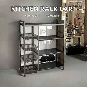 Multifunctional Carbon Steel Kitchen Organizer Rolling <strong>Wheels</strong> Metal <strong>Vegetable</strong> Basket Microwave Oven Storage <strong>Rack</strong> Movable <strong>Rack</strong> - Product Image 3