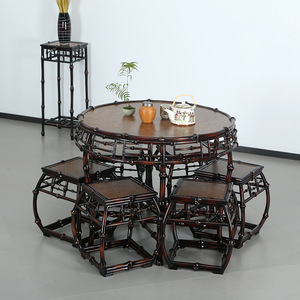 <b>Bamboo</b> Tang Style Drum <b>Table</b> Round Coffee <b>Table</b> Handmade Chinese Design Guizhou Origin - Product Image 3