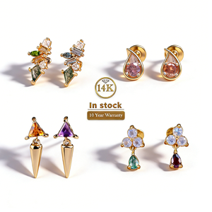 Boucles d'oreilles en or massif 14 carats, sans fil, à poussoir, véritable almandite, rhodolite, grenat, labret, cartilage, embouts, bijoux <span class=keywords><strong>de</strong></span> piercing - Product Image 1