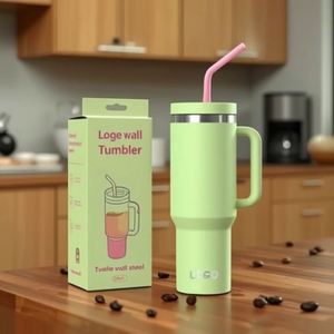 2025 Customized 40oz <b>Double</b> <b>Wall</b> Stainless Steel Tumblers Powder Coated Vacuum Insulated Coffee Travel <b>Mugs</b> Handle for Children - Product Image 2