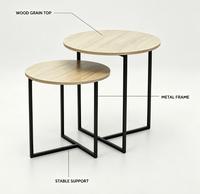 Ensemble de 2 tables basses gigognes rondes, tables d'appoint pour salon, chambre, balcon, cour