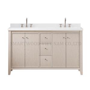 ตู้โต๊ะเครื่องแป้งในห้องน้ำสไตล์วินเทจหรูหราแบบกำหนดเองทำจากไม้เนื้อแข็งพร้อมอ่างล้างหน้าเซรามิก - Product Image 3